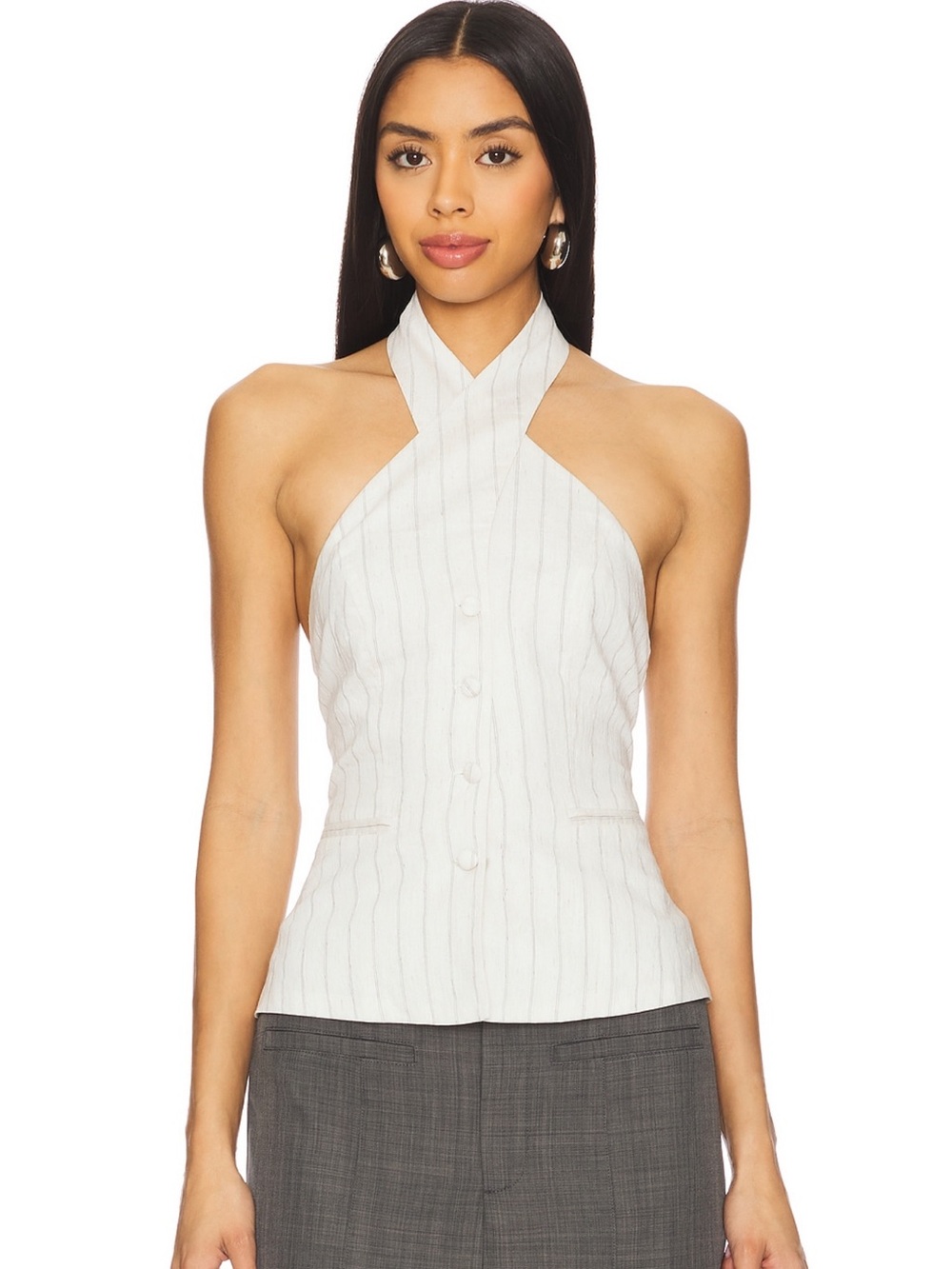 White Ribbed Strapless Halter Knit Top